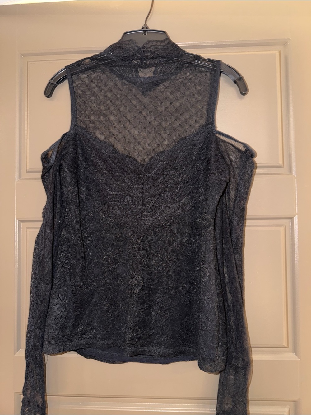 Guess Black Lace Cold-Shoulder Blouse